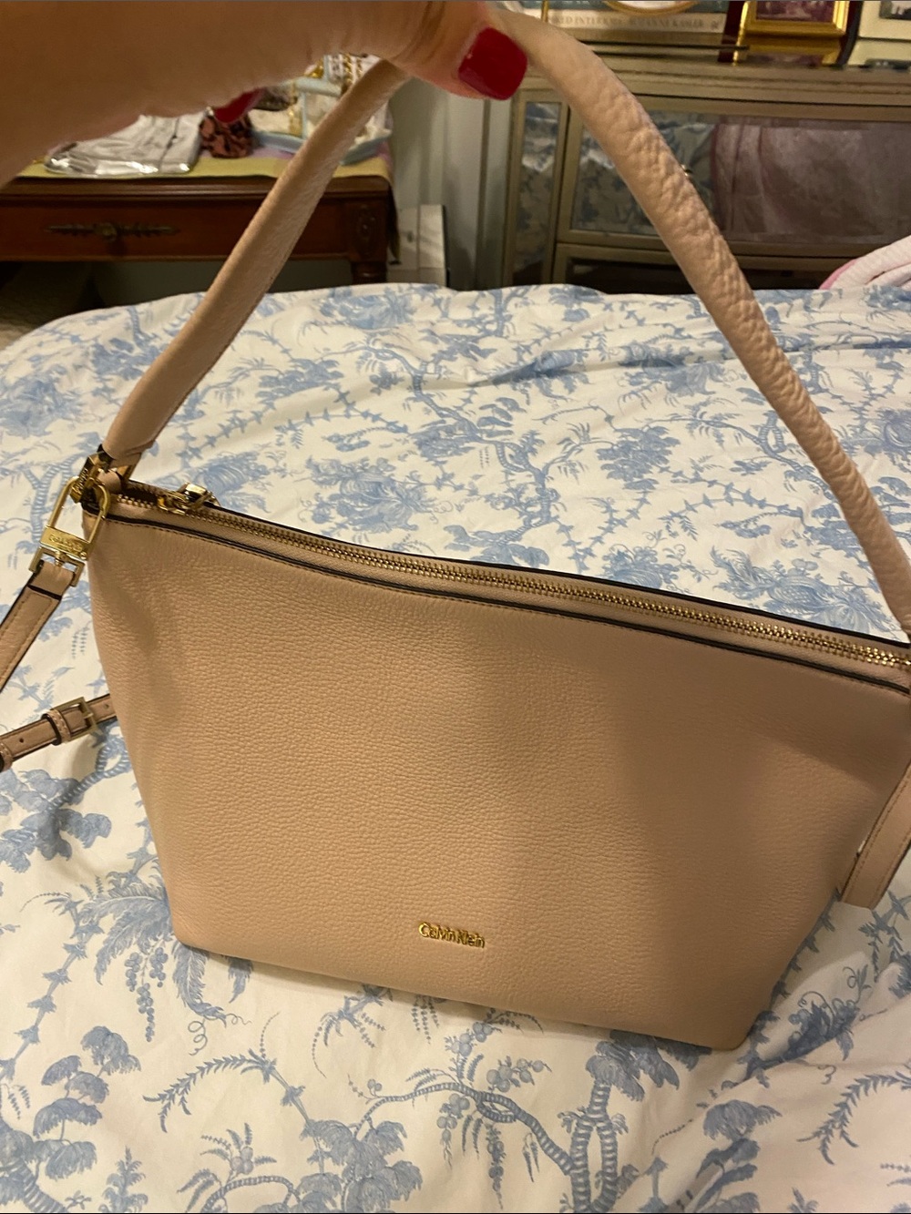 Calvin Klein Pebbled Hobo Bag in Blush